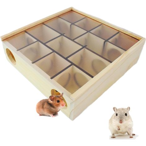 Hamsterlabyrinth aus Holz mit transparenter Acrylabdeckung, mehrkammeriges Hamsterversteck, Hamsterspielzeug, Rennmauslabyrinth für Zwerghamster, Rennmäuse, Mäuse und andere kleine pelzige Tiere (1/5)