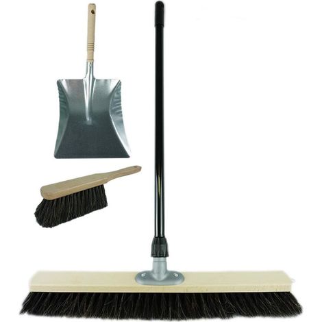 Ensemble balai 60 cm crin de cheval avec pelle manche télescopique