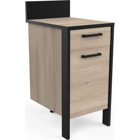 Meuble De Cuisine Bas Avec Plan de Travail 1 Tiroir 1 Porte Cuisine Complete Coloris Chêne Clair Noir Mat 44,3 x 60 x 100,6 Eiche (1/2)