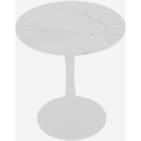 Table basse ronde en marbre blanc veiné, style mid-century, 70 cm de diamètre, pour 2 à 4 personnes (1/5)