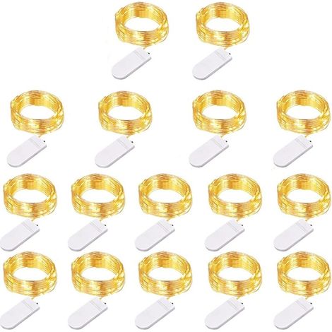Guirlande Lumineuse Féérique à Piles - JINFGERNE - Lot de 16 Mini Guirlandes en Cuivre de 2 m avec 20 LED pour Décoration Intérieure, Soirée et Jardin