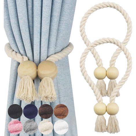 Lot de 6 - Embrasses de rideaux - Supports de rideaux - Pinces à rideaux en bois - Cordon magnétique pour rideaux - Clips de rideaux - Marron clair, Beige (1/5)