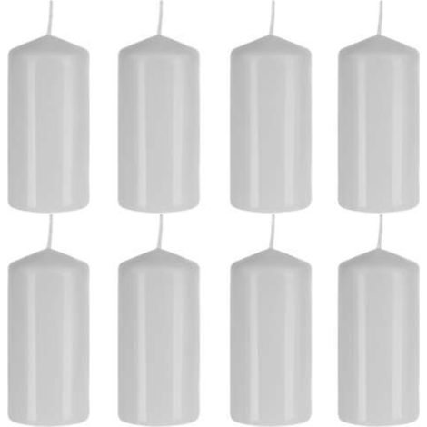 Lot de 8 bougies piliers blanches en paraffine 20h – Ø 5 cm x H 10 cm – Pour décoration fêtes et coupures d'électricité – Iso Trade