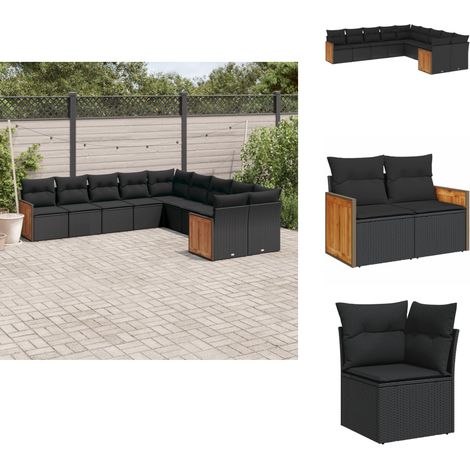 Salon de jardin 10 pcs avec coussins noir résine tressée - Ensemble Salon De Jardin - Meuble Extérieur - Mobilier De Jardin - Salon De Jardin Design - Set De Salon De Jardin (1/5)