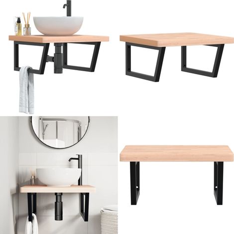 Estante de lavabo de pared de acero y madera maciza de haya - Estante de pared - Estante de lavabo