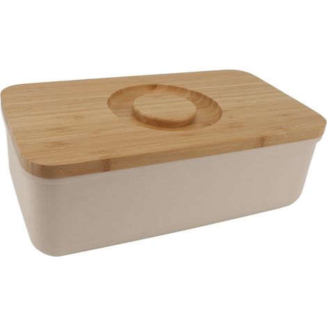 Beurrier avec couvercle en bois, conserve la fraîcheur, grande capacité, boîte à pain moderne pour plan de travail, beige