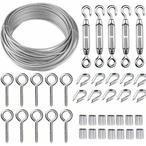 5m/2mm Stainless Steel Wire Rope Kit with Heavy Duty M5 Wire Tensioner, Fence Wire Roll Kit, Cable Railing Kit, Garden Wire Tensioners for Climbing Plants (1/5)