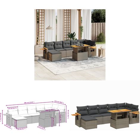 8-tlg. Garten-Sofagarnitur mit Kissen Grau Poly Rattan - Gartenmöbel Set - PE-Rattan Möbel - Outdoor Lounge - Garten Sofa - Balkon Möbel - Home & Living (1/3)