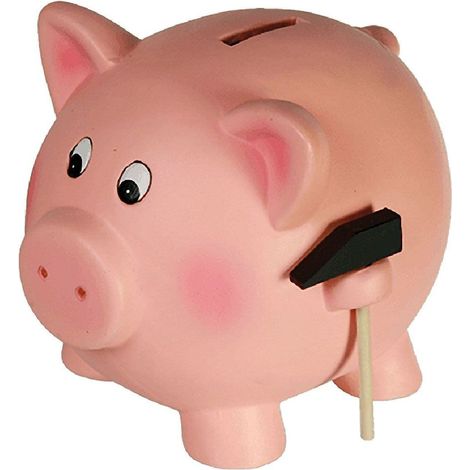 Ac-Deco – Tirelire en terre cuite cochon – Dimensions 17x15x16 cm – Avec marteau en bois pour briser – Décoration rustique amusante (1/2)