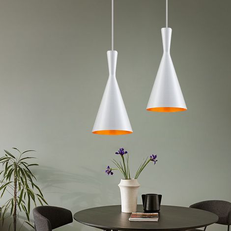Pendant Lighting Fitting Modern Hanging Ceiling Light Fixtures with Ø19cm White Lampshade Retro Industrial Metal Musical Instrument Shape Chandelier (2X White) (1/5)
