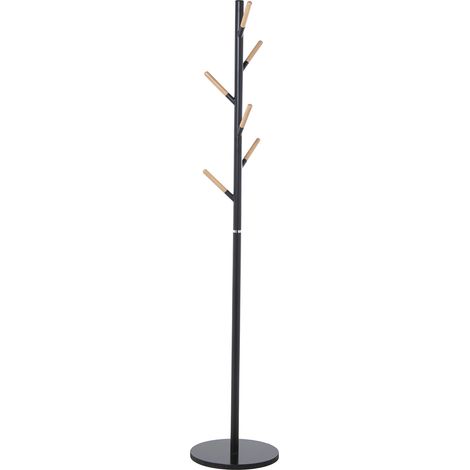 Portemanteau en métal noir avec 6 boutons en bois naturel avec socle en marbre °34X172 cm, épaisseur : 1,5 cm (1/3)