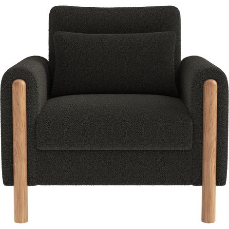 Sillón individual acolchado en teddy gris oscuro con reposabrazos y cojín grueso (1/5)