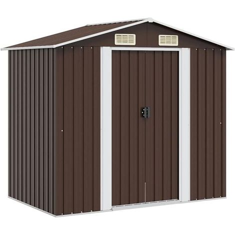 Abri de jardin marron, dimensions : 204 x 132 x 186 cm, acier. (1/5)