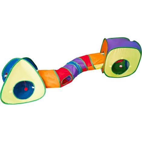 Set di tunnel e cubi per gatti da interno con pallina da gioco, tenda interattiva pieghevole per gatti con foro di osservazione e cubi.