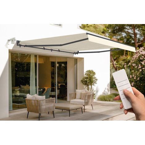 Store banne semi-coffre motorisé FAZZIO 4x3m - Toile premium 320g/m² Beige (1/5)