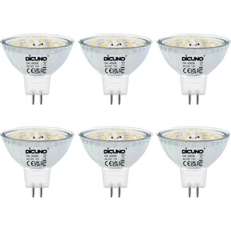 Lampadina LED GU5.3 MR16 5W, bianco neutro 4000K, non dimmerabile, 12V. Lampadine LED spot GU 5.3, equivalenti a 50W alogene, 500LM, angolo del fascio luminoso 120°, confezione da 6 [Classe energetica