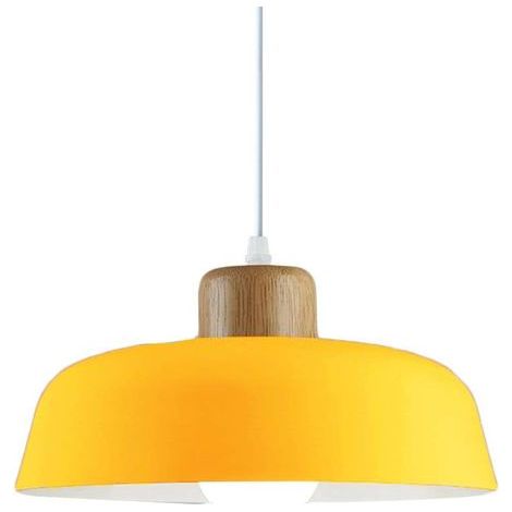 Lampe à suspension en métal rond simple et moderne nordique, Grand plafonnier E27 finition bois, Lumière suspendue de couleur vive pour salon de chambre à coucher de cuisine (Jaune) (1/2)