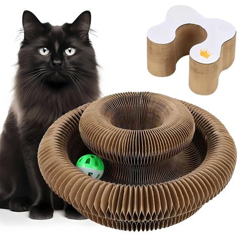 Griffer Chat 2-en-1 – Plaque avec Grelot, Maison Carton Pliable, Griffoir Durable et Ludique, Design Compact, Pour Chats (1/5)