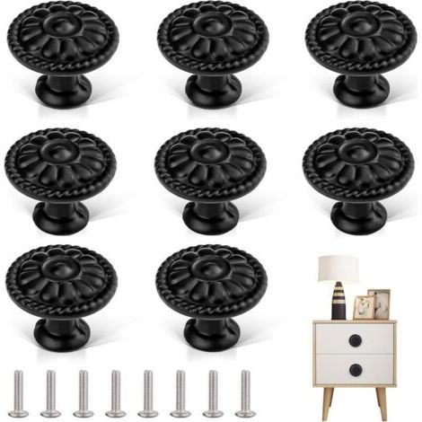 royaluxe-Poignee de Meuble 8 Pièces Bouton de Porte Noir Rond Boutons de Tiroir Boutons de Placard Vintage Ronds Poignées Bouton de Meuble Pour Commode Placard Cuisine (1/4)