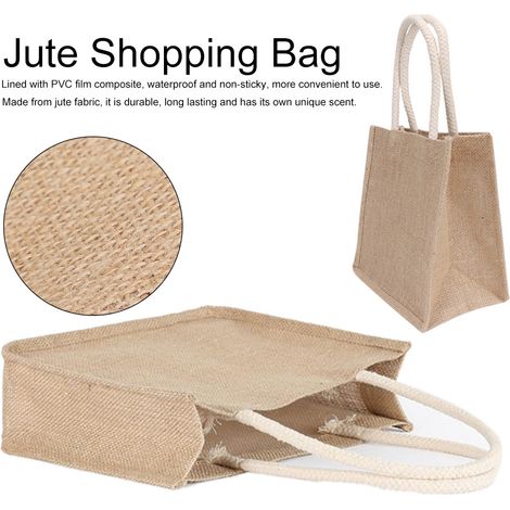 Sac à provisions en jute PVC résistant - Modèle portatif vintage (S/M) - Grand format imperméable pour shopping écologique (1/5)