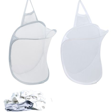 Panier à Linge Murale Pliable - Maille Respirante - Pour Lessive et Rangement - 2 Pièces (1/5)