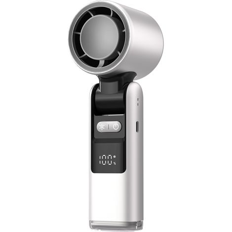 Ventilateur numérique portable à turbine haute vitesse, 100 niveaux de puissance réglables, pliable et ultra-léger pour un refroidissement rapide – Blanc