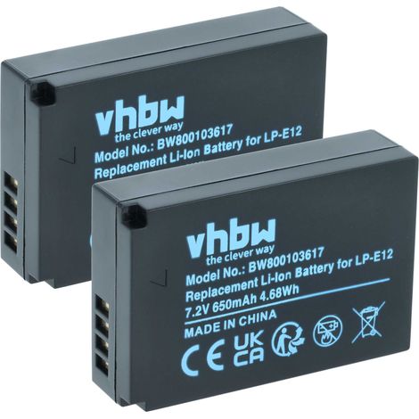 vhbw 2x Akku Ersatz für Canon LP-E12 für Kamera (650 mAh, 7,2 V, Li-Ion) (1/5)