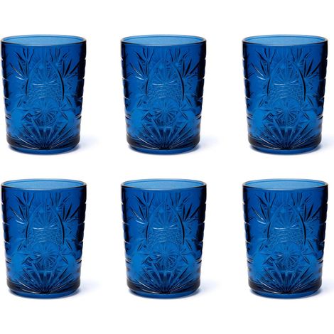 Color Tumbler Lot de 6 verres en verre décorés, multicolore, décor en relief, 350 ml, 8 x 10 cm (bleu) (1/5)