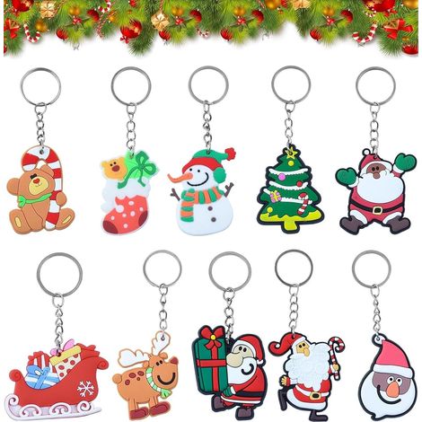 Juego de 100 llaveros navideños, 10 estilos de dibujos animados, calcetines navideños con forma de árbol de Navidad, muñeco de nieve, llaveros para regalos de Navidad, recuerdos de fiesta para decorac