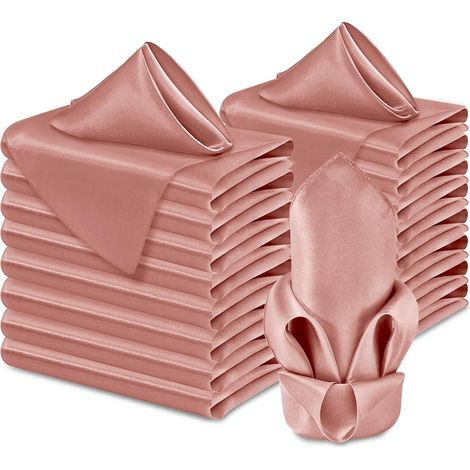 Lot de 60 serviettes en satin rose or 17 x 17 cm, serviettes en tissu satiné pour fêtes roses, serviettes de table douces pour mariage, banquet, décoration de fête (1/5)