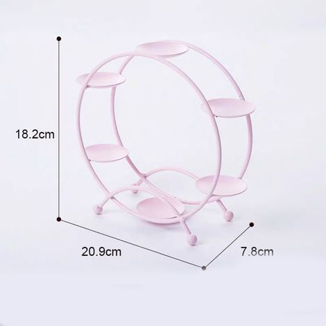 Présentoir décoratif en forme de grande roue, avec bords arrondis, pour ranger et présenter des jouets en toute sécurité. Rose. (1/5)