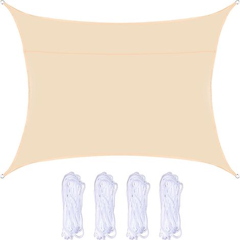 Toivize-Voile d'ombrage 2x3m - Oxford Imperméable UV - Beige avec Cordes (1/5)