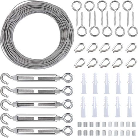 Kit de Clôture de jardin en acier inoxydable résistant avec revêtement en PVC 30 m, vis à œil tire-fond, tendeur de fil et crochet- (1/5)
