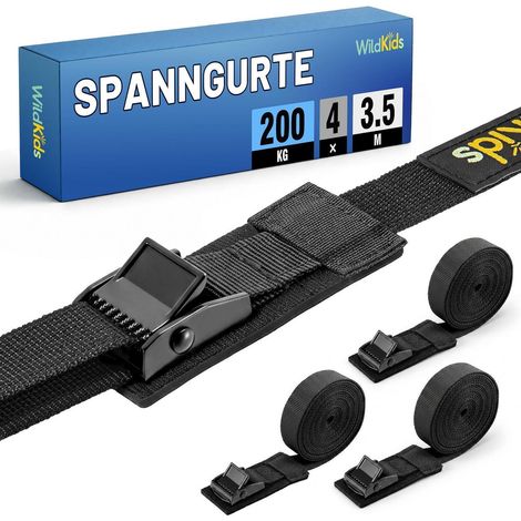 Lot de 4 sangles d'arrimage noires 3,5m, sangles de serrage 200kg avec boucle à cliquet et protection rembourrée