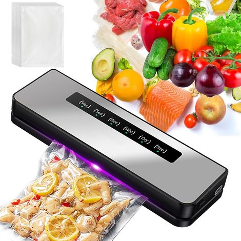 Machine à emballer sous vide 5 en 1, machine à emballer sous vide, automatique, pour aliments, sous vide pour aliments secs et humides, avec 30 sacs sous vide (1/5)