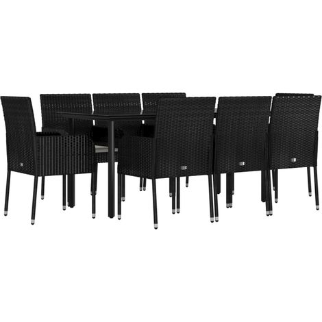 Mobile da pranzo da giardino in 9 pezzi e cuscini in resina intrecciata nera 020014833