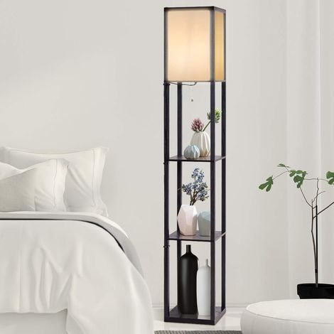 COSTWAY Standleuchte Regal, Stehlampe Holz, Moderne Innenbeleuchtung mit 3-Ebenen, Bodenlampe fuer Wohnzimmer, Schlafzimmer 160x26x26cm (1/5)