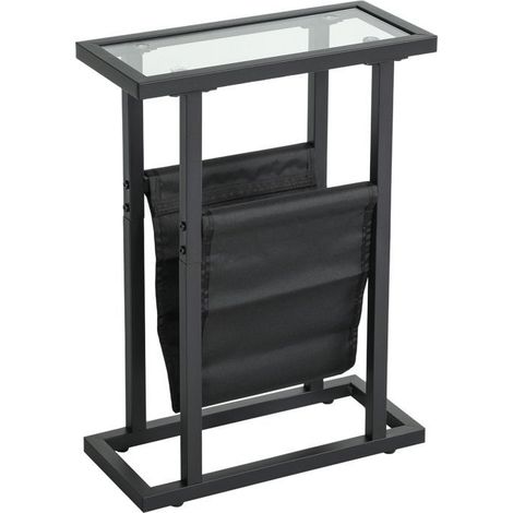 Table basse 40x20x60, plateau verre trempé table basse salon, rangement intégré, structure métal (1/5)
