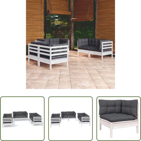 Terrassensofa - 6-tlg. Garten-Lounge-Set mit Kissen Massivholz Kiefer (1/5)
