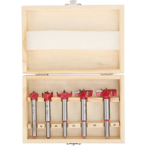 5-teiliges Set zum Ausstecher von Holzscharnierlöchern, Flachbohrer mit Hartmetallflügel, Durchmesser 15–35 mm (1/5)