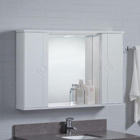 Specchiera da bagno PLUTONE 90 bianco lucido a 2 ante con luce LED (1/4)