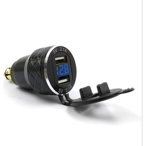 Cargador de teléfono móvil USB para motocicleta con enchufe europeo para BMW Ducati, cargador de coche con pantalla de voltaje de metal, color azul (1/4)