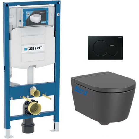 WC Set Vorwandelement + WC Roca Inspira Onyx spülrandlos unsichtbare Befestigungen + Softclose-Abdeckung + Schwarze Platte