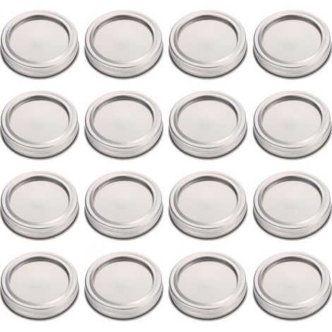 20 ensembles de couvercles en fer-blanc à ouverture standard avec anneaux métalliques argentés, couvercles hermétiques pour bocaux Mason (1/5)