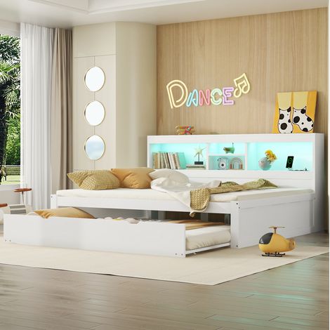 Lit adulte 140x200 avec rangement blanc HAVRYA (1/5)