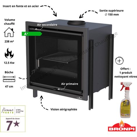 Insert à bois frontal vision sérigraphiée avec ventilation Paris 55 Bronpi (1/5)