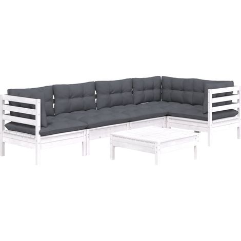 Muebles de jardín 6 pzas con cojines blanco madera de pino vidaXL (1/4)