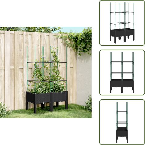 The Living Store Pflanzkübel mit Rankgitter Schwarz 80x40x142,5 cm PP - Blumentopf - Kübel - Rankgitter - Gartengeräte - Gartendeko (1/5)