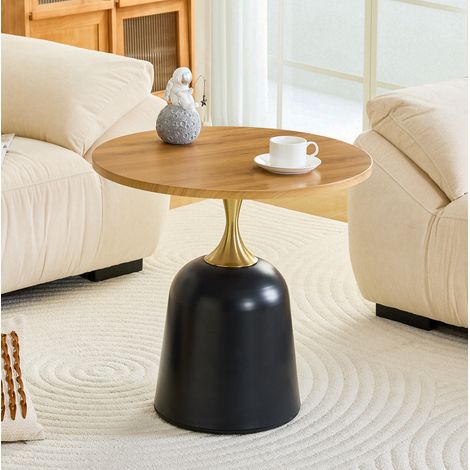 Table d'appoint ronde en mélamine aspect bois avec structure métal, style nordique, usage polyvalent，60x60x58 cm (1/5)