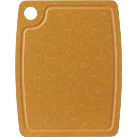 Planche à découper, avec rainure à jus, trou de suspension et pieds antidérapants, planche de cuisine pour préparer, trancher, découper et servir, 370x257x(H)6mm, fibre de bois composite, brun (1/3)